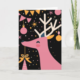 Vrolijke Kerstmis roze rendier feestelijke illustr Bedankkaart