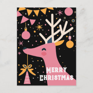 Vrolijke Kerstmis roze rendier feestelijke illustr Briefkaart