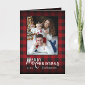Vrolijke Kerstmis Rustieke Rode Buffel Plaid Foto Feestdagen Kaart (Voorkant)