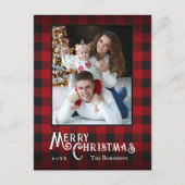 Vrolijke Kerstmis Rustieke Rode Buffel Plaid Foto Feestdagenkaart (Voorkant)