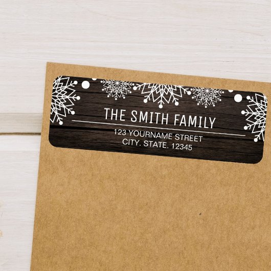 Vrolijke Kerstmis | Rustieke schuur Hout Sneeuwvlo Etiket