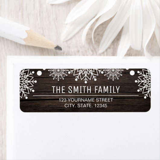 Vrolijke Kerstmis | Rustieke schuur Hout Sneeuwvlo Etiket (Insitu)