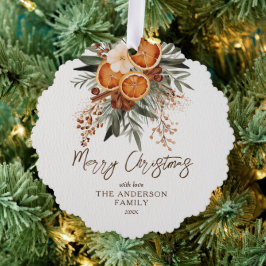 Vrolijke Kerstmis rustieke winter botanische foto Ornament Kaart