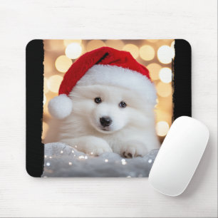 Vrolijke Kerstmis Samoyed Puppy Hond met Santa Hat Muismat