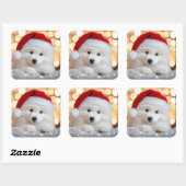 Vrolijke Kerstmis Samoyed Puppy Hond met Santa Hat Vierkante Sticker (Vel)
