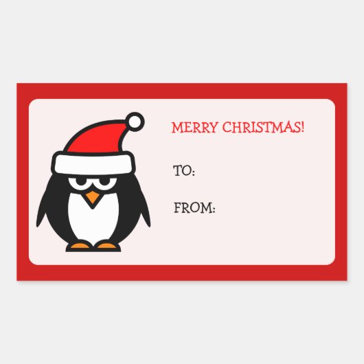 Vrolijke Kerstmis Santa pinguïn naar cadeau labels (Voorkant)