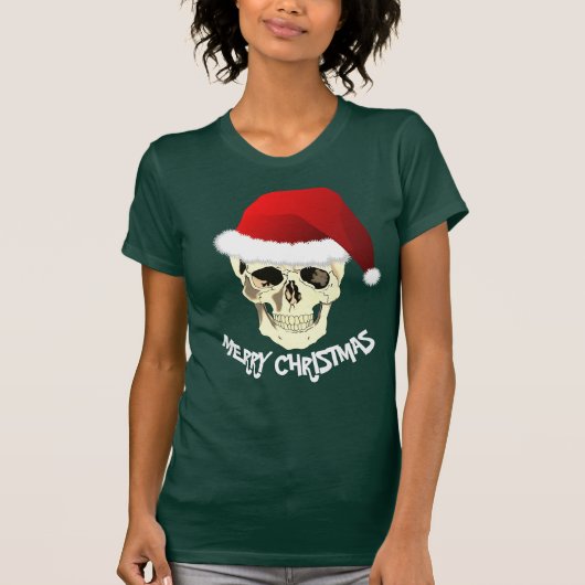 Vrolijke Kerstmis schedel met Santa Hat T-shirt (Voorkant)