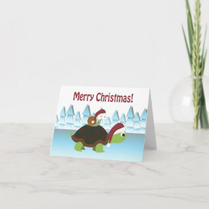 Vrolijke Kerstmis! Schildpad en Slak Feestdagen Kaart