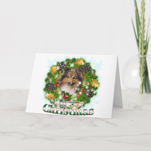 Vrolijke Kerstmis Sheltie Feestdagen Kaart (Voorkant)