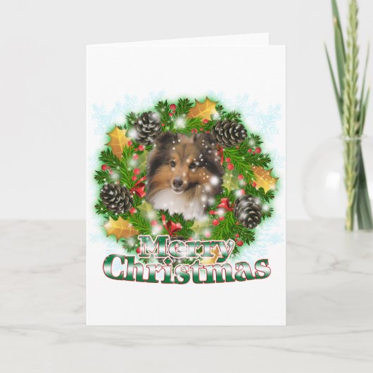 Vrolijke Kerstmis Sheltie Feestdagen Kaart (Voorkant)