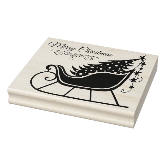 Vrolijke Kerstmis Sleigh Tree Vakantie Rubberstempel (Stempel)