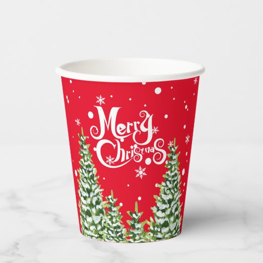 Vrolijke Kerstmis Sneeuw Bomen Kerstmis Papier cup Papieren Bekers (Voorkant)