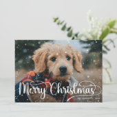 Vrolijke Kerstmis Sneeuw Overlay Foto Feestdagenkaart (Staand voorkant)