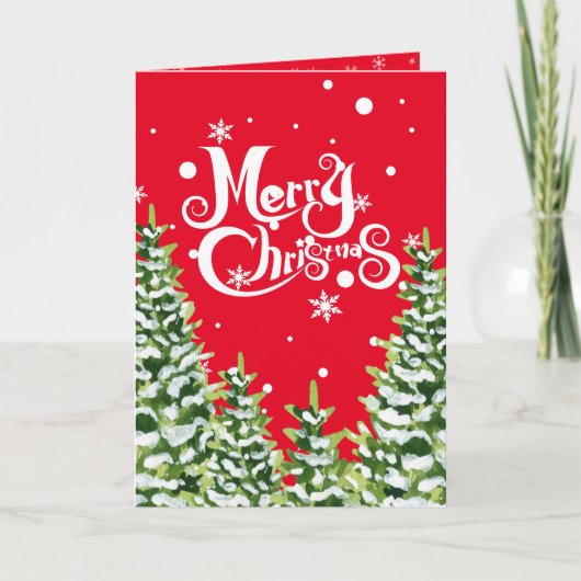 Vrolijke Kerstmis Sneeuwbomen Gevouwen Uitnodiging (Voorkant)