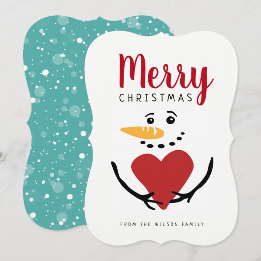 Vrolijke Kerstmis Sneeuwman Flat Kaart (Voorkant / Achterkant)