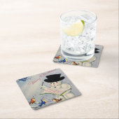 Vrolijke Kerstmis Sneeuwman met Vogels Kartonnen Onderzetters (Insitu)