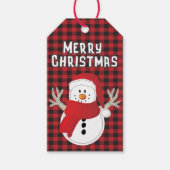 Vrolijke Kerstmis Sneeuwman Red Black Buffalo Plai Cadeaulabel (Voorkant)