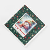 Vrolijke Kerstmis Sneeuwman Servetten Bewerkbare F (Hoek)