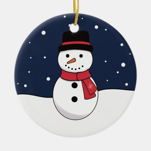 Vrolijke Kerstmis Sneeuwman Snowy Night Keramisch Ornament (Voorkant)