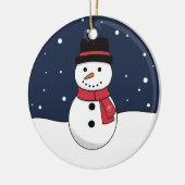 Vrolijke Kerstmis Sneeuwman Snowy Night Keramisch Ornament (Links)