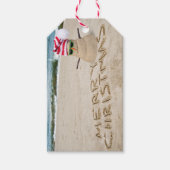 Vrolijke Kerstmis sneeuwpop op strand Cadeaulabel (Voorkant)