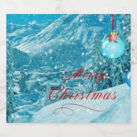 Vrolijke Kerstmis Sneeuwrijke Winter Village Vakan Sparkling Wijnetiket (Enkel label)