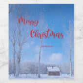 Vrolijke Kerstmis Sneeuwrijke Winter Village Vakan Wijn Etiket (Enkel label)