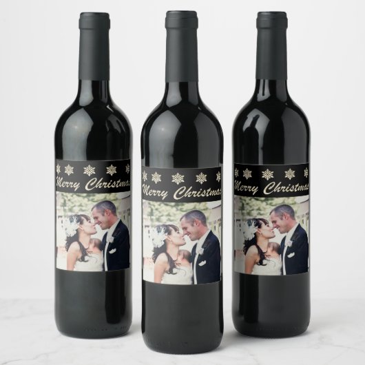 Vrolijke Kerstmis Sneeuwvlok Custom Foto Wijn Labe Wijn Etiket (Flessen)