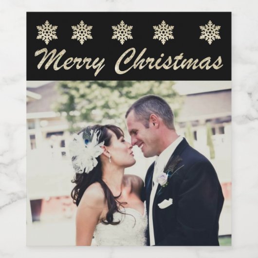 Vrolijke Kerstmis Sneeuwvlok Custom Foto Wijn Labe Wijn Etiket (Enkel label)
