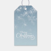 Vrolijke Kerstmis Sneeuwvlokken Blauwe Vakantie Cadeaulabel (Voorkant)