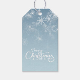 Vrolijke Kerstmis Sneeuwvlokken Blauwe Vakantie Cadeaulabel