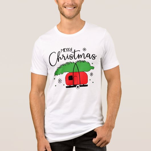 Vrolijke Kerstmis Sneeuwvlokken Camper Kerstboom Tri-Blend Shirt (Voorkant)