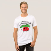 Vrolijke Kerstmis Sneeuwvlokken Camper Kerstboom Tri-Blend Shirt (Voorkant volledig)