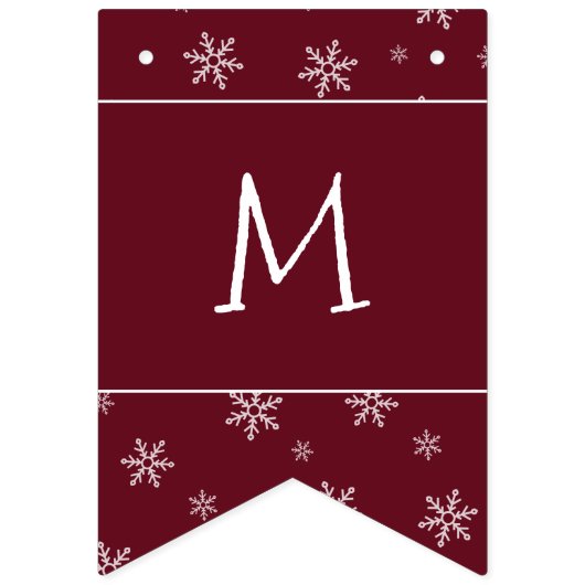 Vrolijke Kerstmis Sneeuwvlokken op Herfst Bourgond Vlaggetjes (Derde vlag)