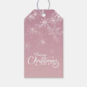 Vrolijke Kerstmis Sneeuwvlokken Roze Vakantie Cadeaulabel (Voorkant)