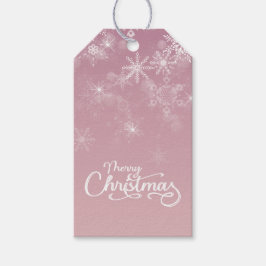 Vrolijke Kerstmis Sneeuwvlokken Roze Vakantie Cadeaulabel