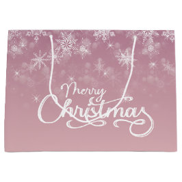 Vrolijke Kerstmis Sneeuwvlokken Roze Vakantie Groot Cadeauzakje