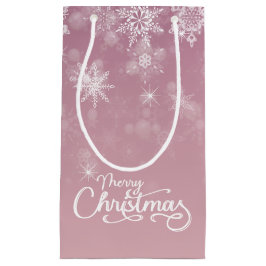 Vrolijke Kerstmis Sneeuwvlokken Roze Vakantie Klein Cadeauzakje