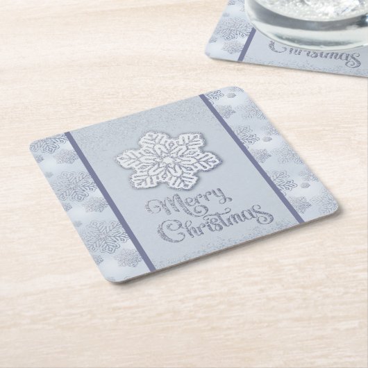 Vrolijke Kerstmis Sneeuwvlokken Zilveren Glitter Kartonnen Onderzetters (Schuin)