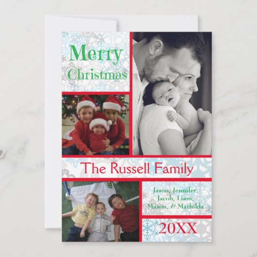 Vrolijke Kerstmis Snowflakes Collage 3 Foto's Feestdagenkaart (Voorkant)