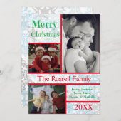 Vrolijke Kerstmis Snowflakes Collage 3 Foto's Feestdagenkaart (Voorkant / Achterkant)