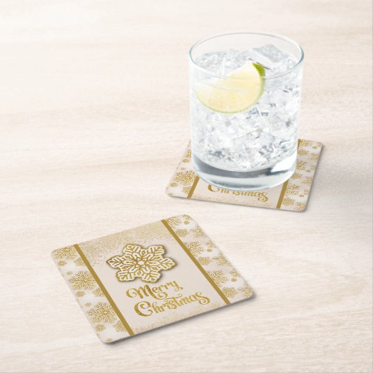 Vrolijke Kerstmis Snowflakes Gouden Glitter Sparkl Kartonnen Onderzetters (Insitu)