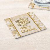 Vrolijke Kerstmis Snowflakes Gouden Glitter Sparkl Kartonnen Onderzetters (Schuin)