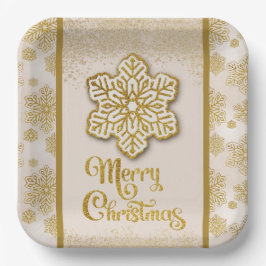 Vrolijke Kerstmis Snowflakes Gouden Glitter Sparkl Papieren Bordje