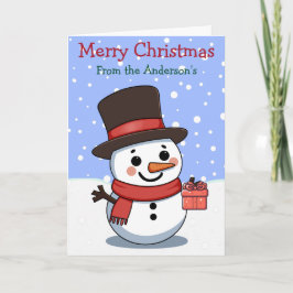 Vrolijke Kerstmis Snowman Custom Family Name Kaart