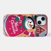 Vrolijke Kerstmis Snowman iPhone / iPad case iPhone 15 Case (Achterkant horizontaal)