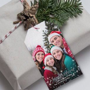 Vrolijke Kerstmis Sparkle Stars Foto Overlay Cadeaulabel