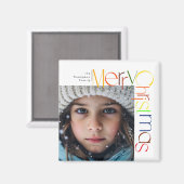 Vrolijke Kerstmis speelse letters aangepaste foto Magneet (Voorkant / Achterkant)