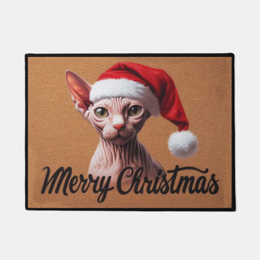 Vrolijke Kerstmis Sphynx Kat, Kerstmis Santa Sphyn Deurmat (Voorkant)