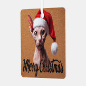 Vrolijke Kerstmis Sphynx Kat, Kerstmis Santa Sphyn Metalen Ornament (Voorkant links)